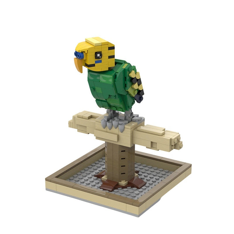Green Parakeet MOC Building Kit | Bird Figure Display With Stand - 3