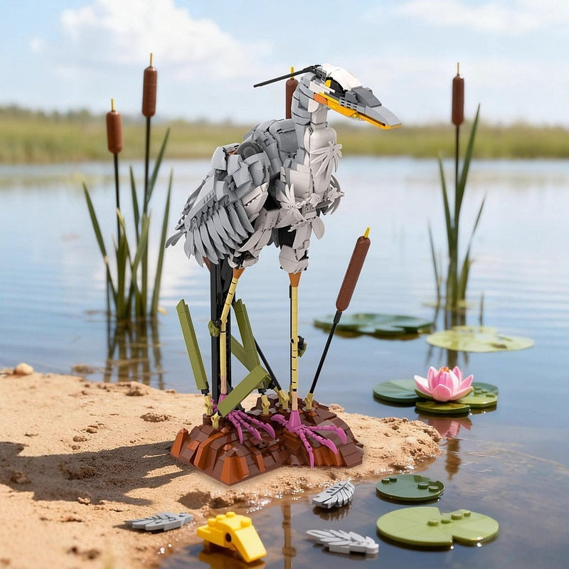 Grey Heron MOC Bird Building Kit | Wildlife Display Model Kit - 3