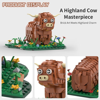 Highland Cattle MOC Building Kit | Realistic Wildlife Display Model - 3