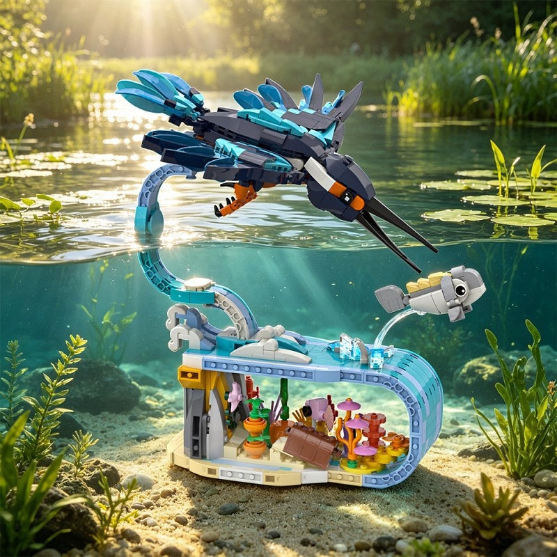 Kingfisher Hunting MOC Animal Figure Building Kit | Bird Display Model - 1