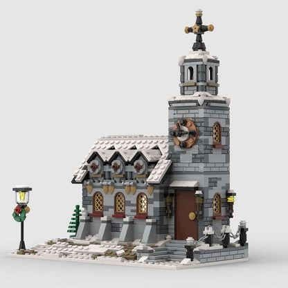 Little Winter Church MOC Building Kit | Snowy Village Architecture - 3
