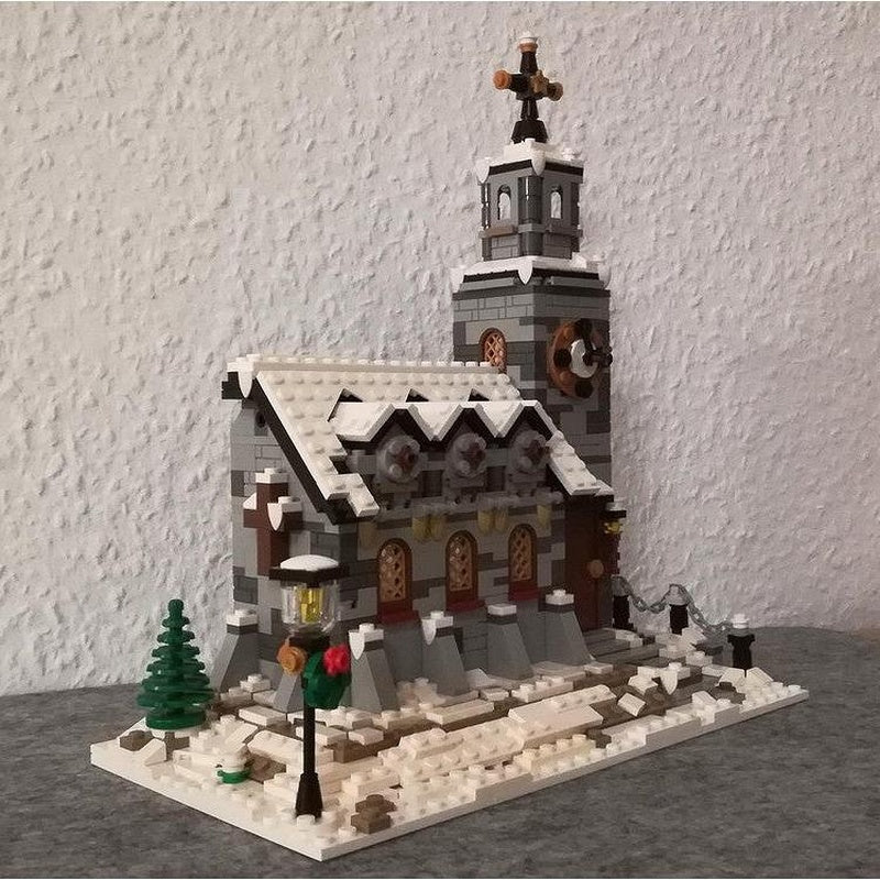Little Winter Church MOC Building Kit | Snowy Village Architecture - 5