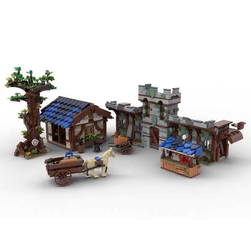 Medieval Town Market MOC Building Kit | Fantasy Village Scene - 1