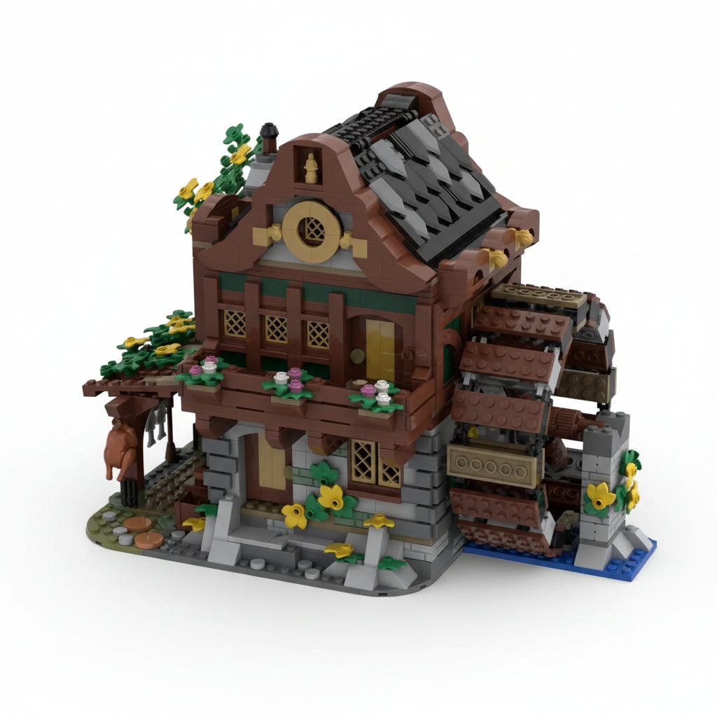medieval watermill building kit | lego compatible moc - 1