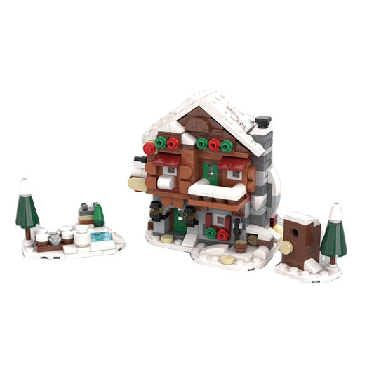 Mini Alpine Lodge MOC Building Kit | Winter Cabin Architecture Model - 1