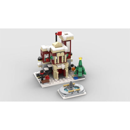 Mini Winter Village Fire Station Building Kit | LEGO-Compatible MOC - 3