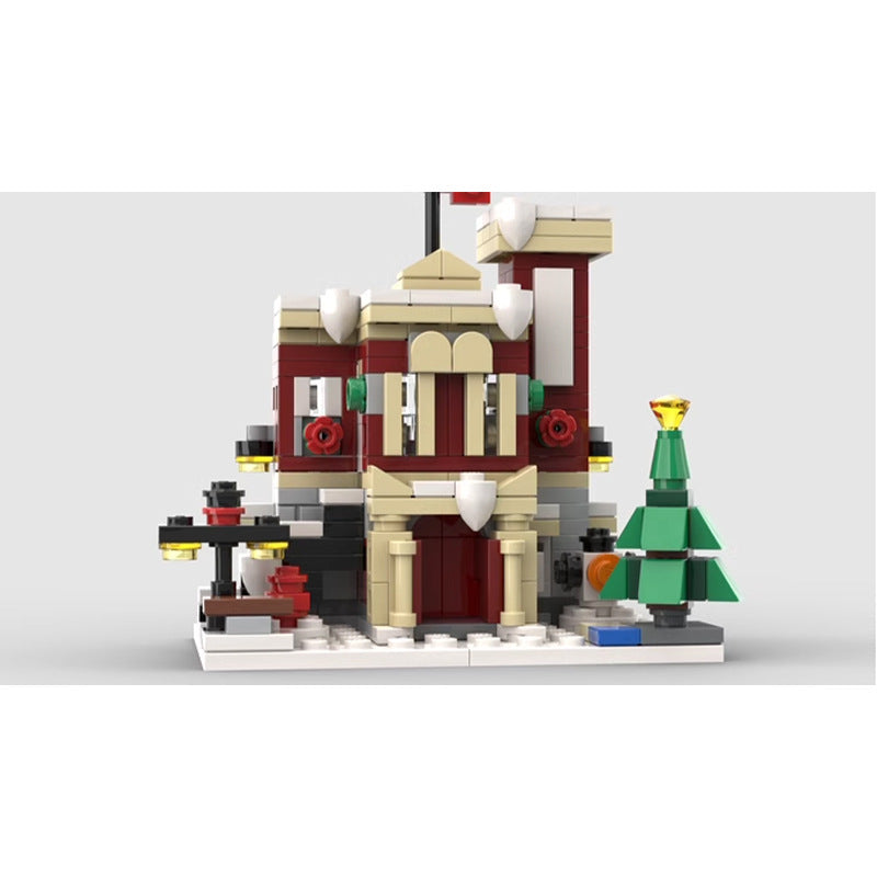 Mini Winter Village Fire Station Building Kit | LEGO-Compatible MOC - 4