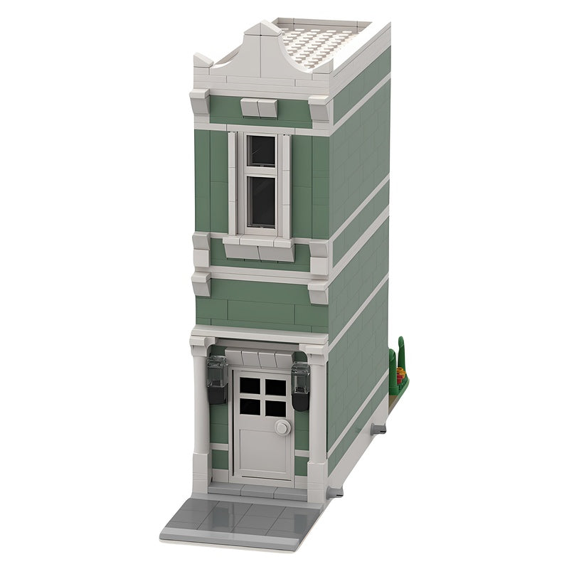 Narrow Sage Green Modular House MOC Building Kit - 1