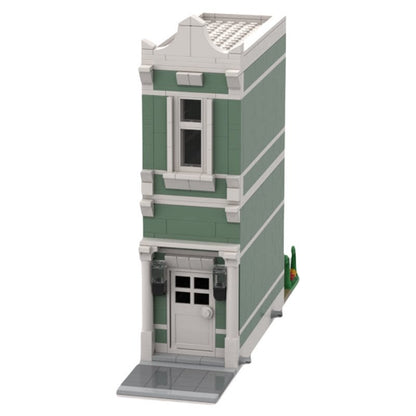 Narrow Sage Green Modular House MOC Building Kit - 2