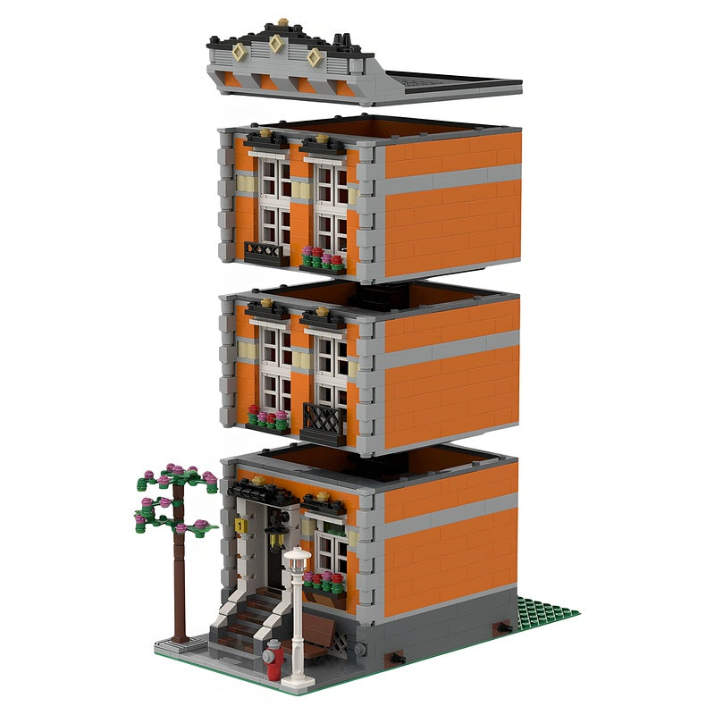 Orange Townhouse Modular MOC Building Kit - 3