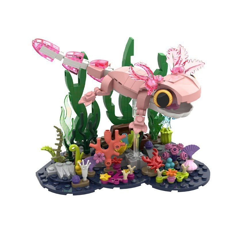 Pink Axolotl MOC Building Kit | Creative Aquatic Animal Model Set - 2
