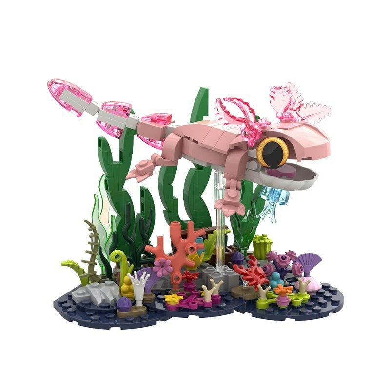 Pink Axolotl MOC Building Kit | Creative Aquatic Animal Model Set - 4