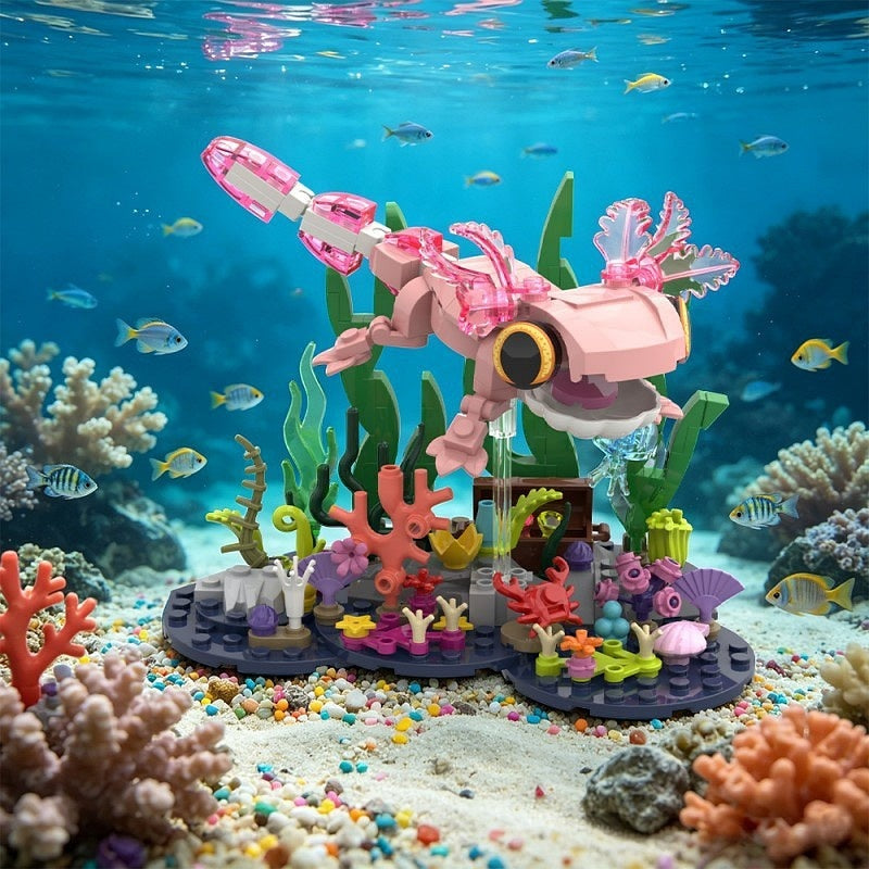 Pink Axolotl MOC Building Kit | Creative Aquatic Animal Model Set - 6