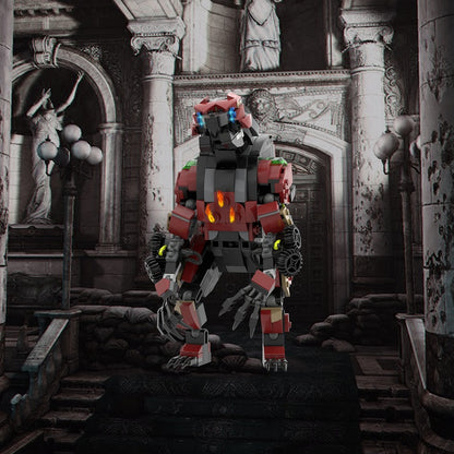 Post-Apocalyptic Bionic Fire Bear Mecha Building Kit | LEGO-Compatible MOC - 1