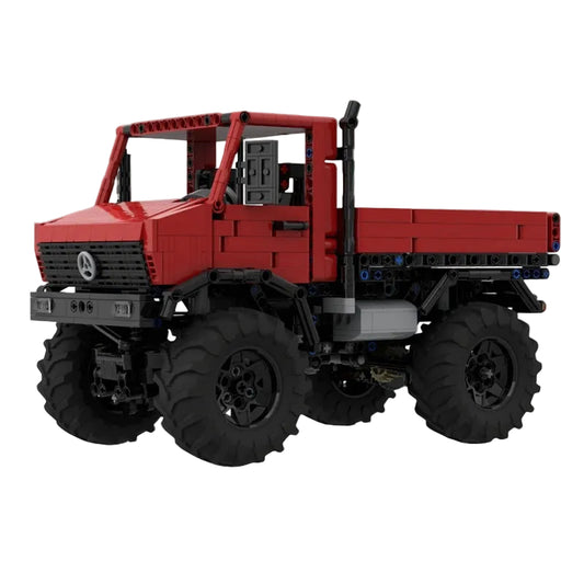 Red 4x4 437 RC Off-Road Flatbed Truck MOC Building Kit - 1