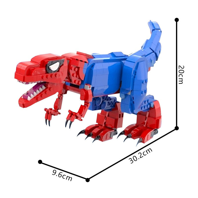 Red & Blue Masked T-Rex MOC Building Kit - 1