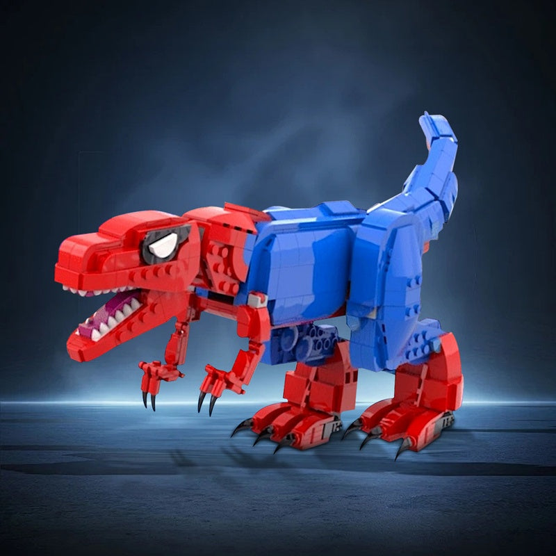 Red & Blue Masked T-Rex MOC Building Kit - 2