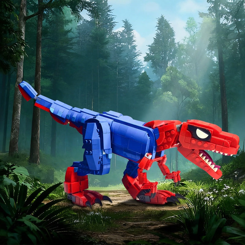 Red & Blue Masked T-Rex MOC Building Kit - 3