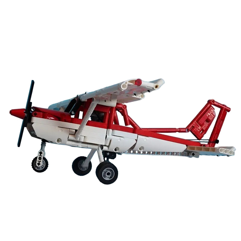 Red & White Light Trainer Propeller Aircraft MOC Building Kit - 1