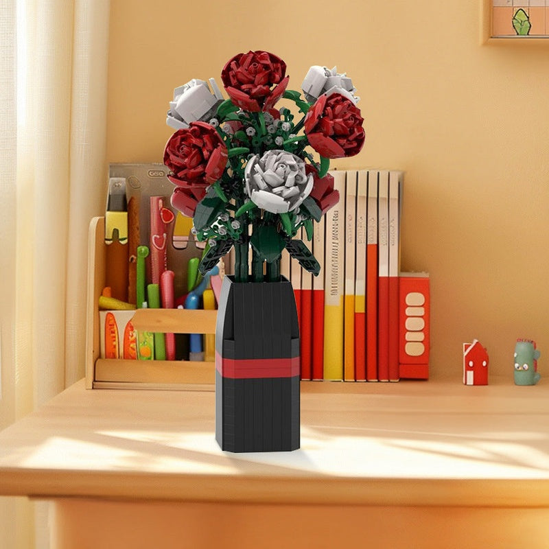 Red and White Roses MOC Building Kit | Floral Bouquet Display Model - 2