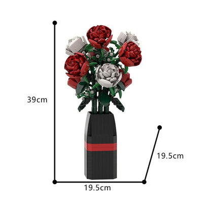 Red and White Roses MOC Building Kit | Floral Bouquet Display Model - 3