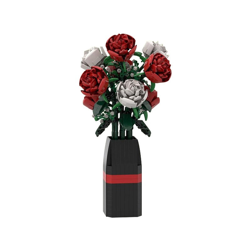 Red and White Roses MOC Building Kit | Floral Bouquet Display Model - 4