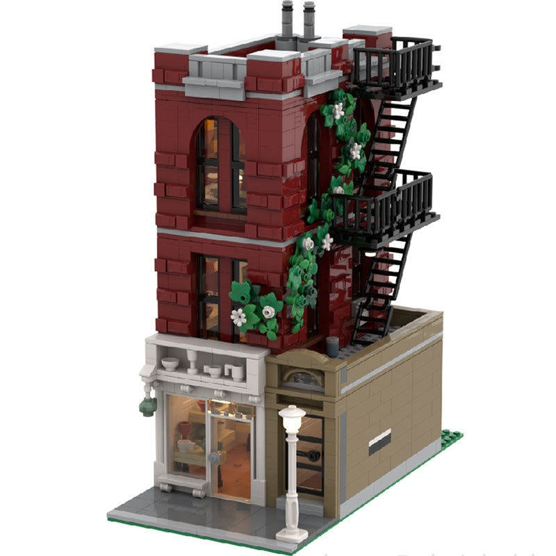 Red Brick Pottery Shop & Apartment MOC Building Kit - 1