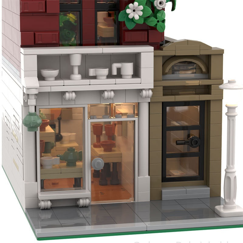 Red Brick Pottery Shop & Apartment MOC Building Kit - 2