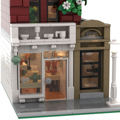 Red Brick Pottery Shop & Apartment MOC Building Kit - 2
