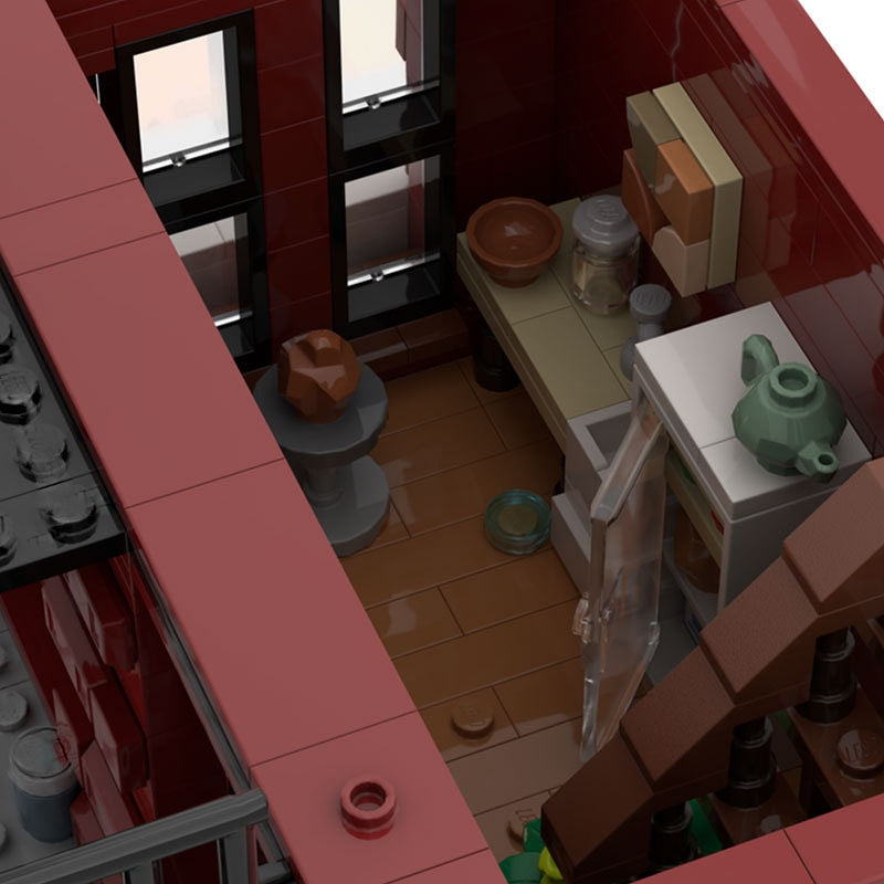 Red Brick Pottery Shop & Apartment MOC Building Kit - 5