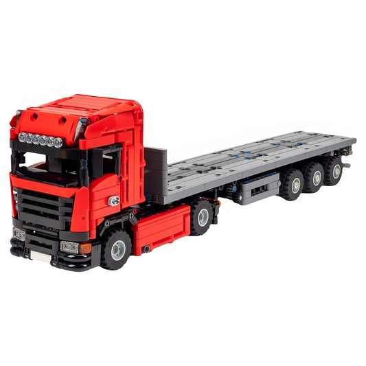 Red Euro Cab-Over Truck & Steering Trailer MOC Building Kit - 1