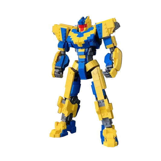 Red-Visor Armored Mecha MOC Building Kit | Blue & Yellow Mechanical Figure - 1