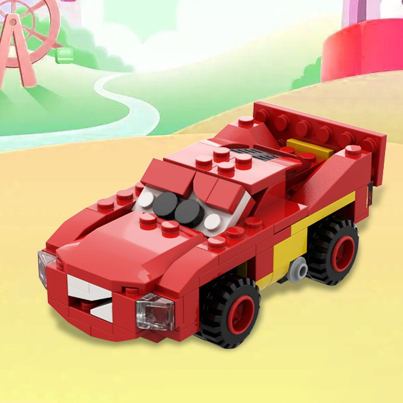 Retro Red Cartoon Race Car Building Kit | 6-Stud Wide | LEGO-Compatible MOC - 1