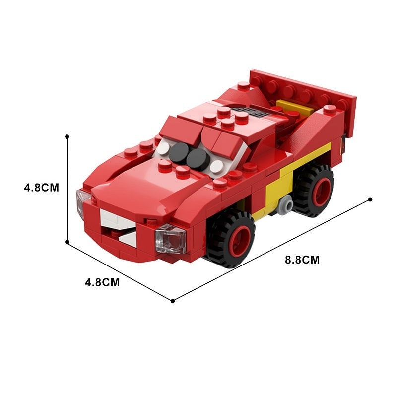 Retro Red Cartoon Race Car MOC Building Kit | 6-Wide Racing Vehicle - 3