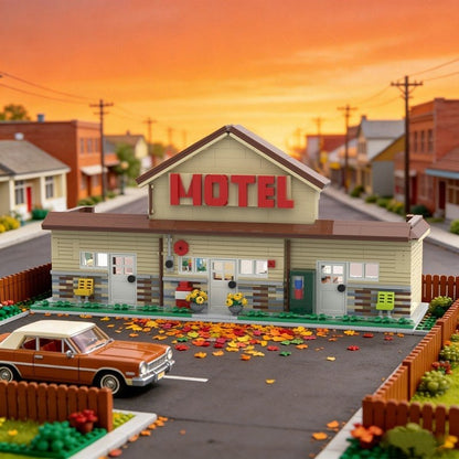 Retro Small Town Motel MOC Building Kit Roadside Inn Diorama - 3