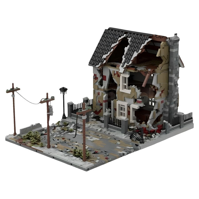 Ruined Wartime House & Road Diorama MOC Building Kit - 1