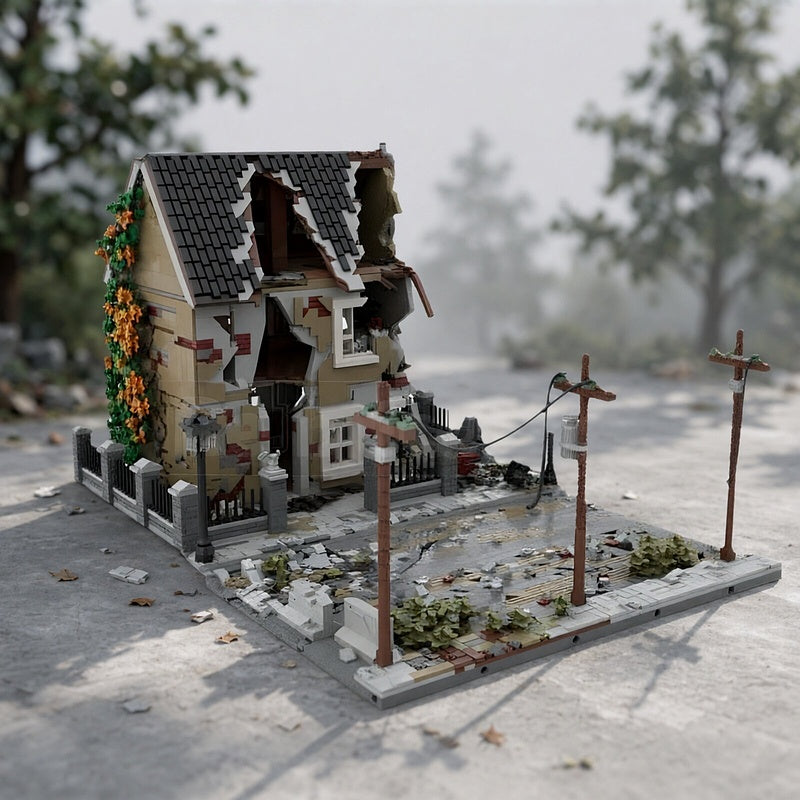 Ruined Wartime House & Road Diorama MOC Building Kit - 2