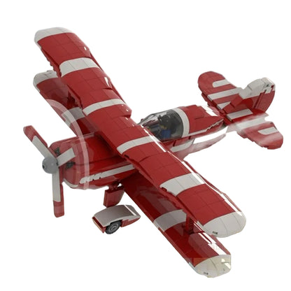 S2B Red & White Aerobatic Biplane MOC Building Kit - 1