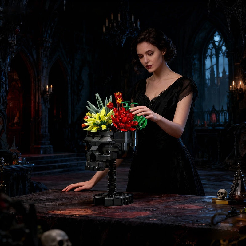 Skull Roses Bouquet MOC Building Kit | Gothic Floral Display Model - 3