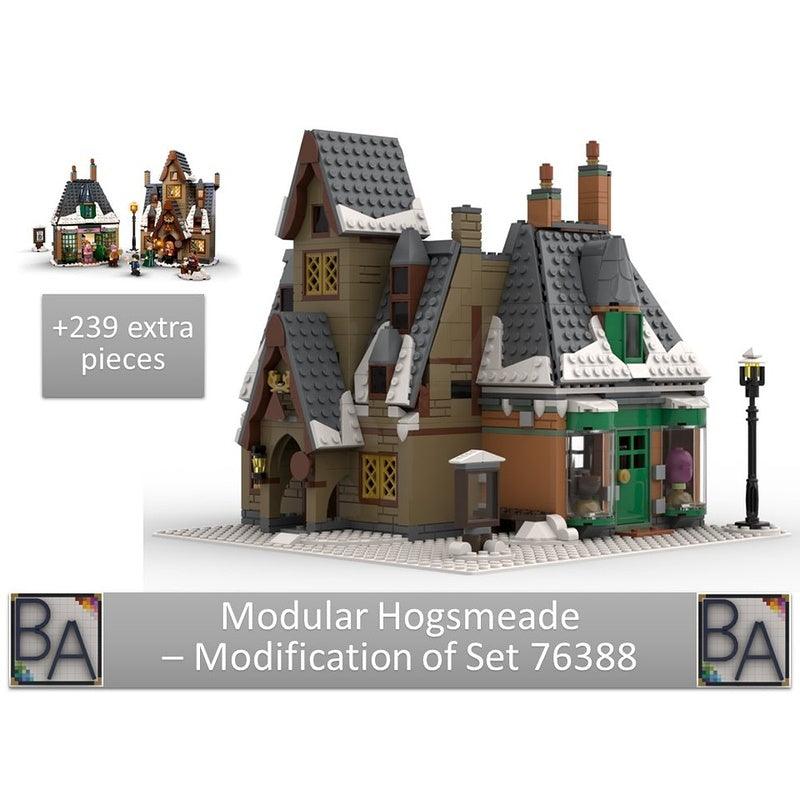 Snowy Fantasy Village Corner Modular House MOC Building Kit - 2