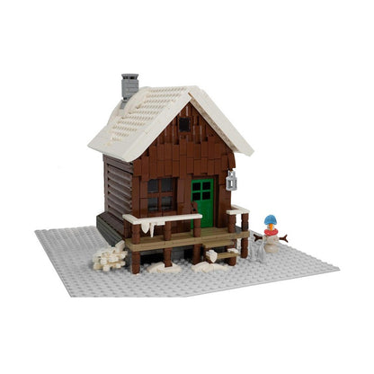 Snowy Winter Cabin MOC Building Kit | Rustic Forest Architecture Model - 1