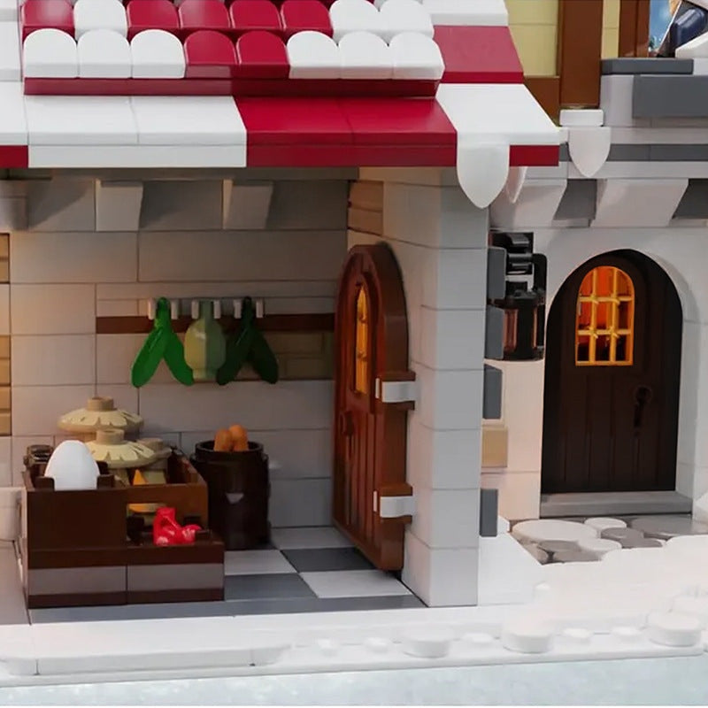 The Tavern Under Snow MOC Building Kit | Winter Medieval Architecture - 4