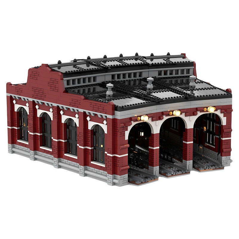 Three-Bay Railway Roundhouse Locomotive Depot MOC Building Kit - 1