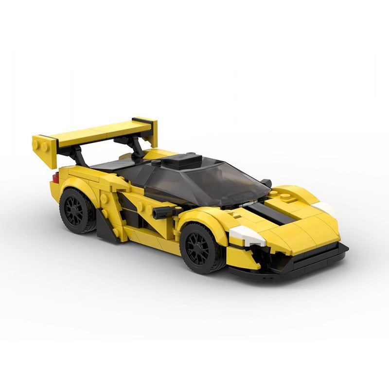Track Hybrid Hypercar 8-Stud Wide Yellow Racing Car Building Kit | LEGO-Compatible MOC - 1