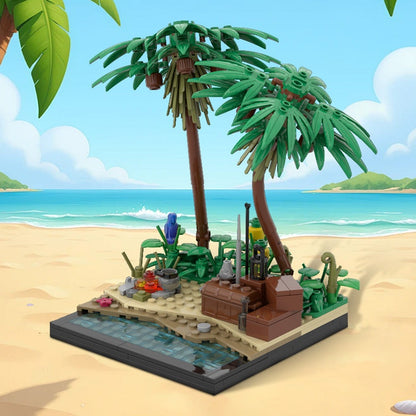Tropical Island Beach MOC Building Kit | Coastal Paradise Diorama - 2