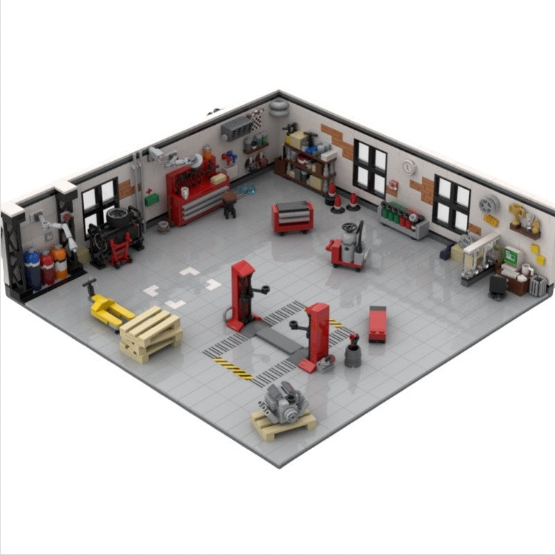 Tuning Garage Workshop with Car Lift Building Kit | LEGO-Compatible MOC - 2