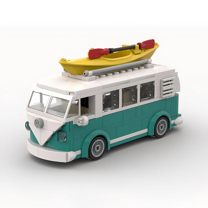 Turquoise Split-Window Camper Van With Kayak MOC Building Kit - 1