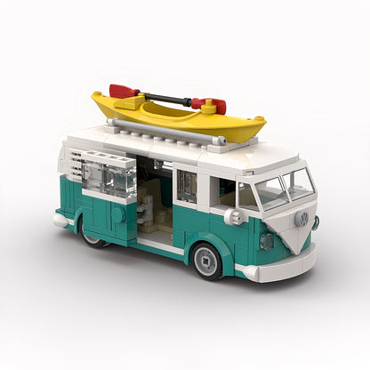 Turquoise Split-Window Camper Van With Kayak MOC Building Kit - 3