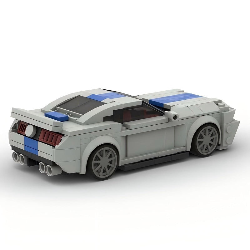 V8 G5 500 Racing Muscle Car MOC Building Kit | Silver Blue Vehicle Model - 10