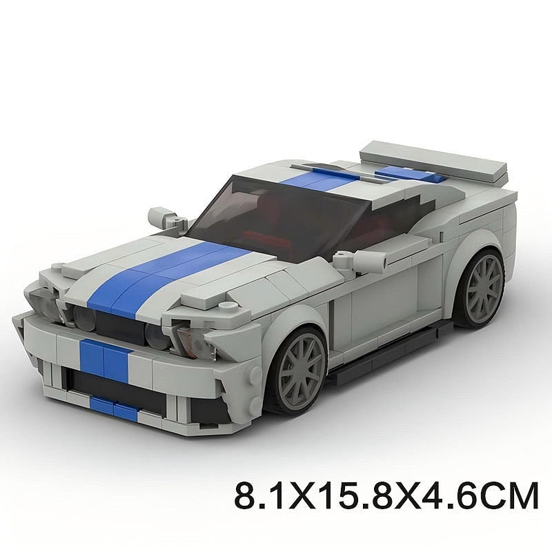 V8 G5 500 Racing Muscle Car MOC Building Kit | Silver Blue Vehicle Model - 13